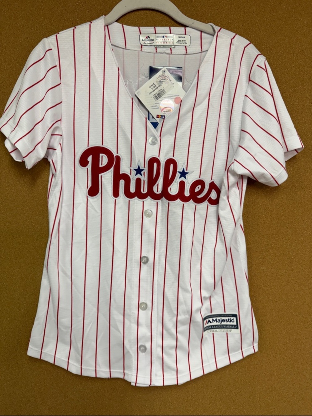 Majestic White and Red Phillies Bryce Harper Pinstripe Kids Jersey